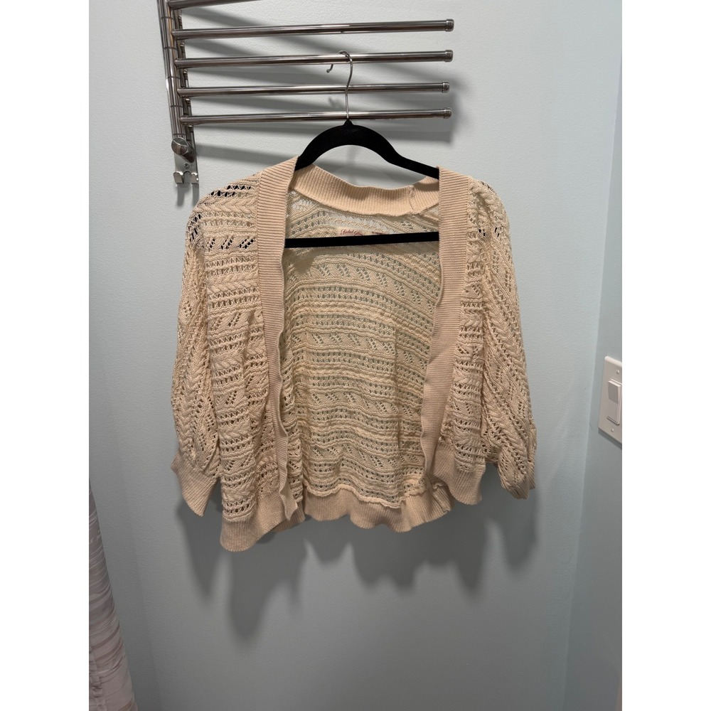 Faded Glory Crochet Cardigan Cream XL Boho Summer Beach Casual Layering Sweater